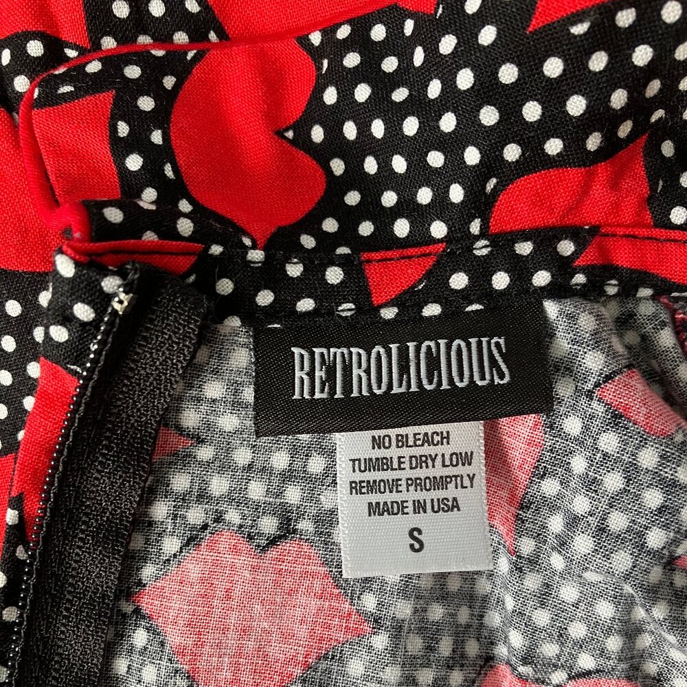 Retrolicious Retro Lips Fit & Flare Dress in Red & Black Polka Dot w/ Collar - Picture 14 of 15